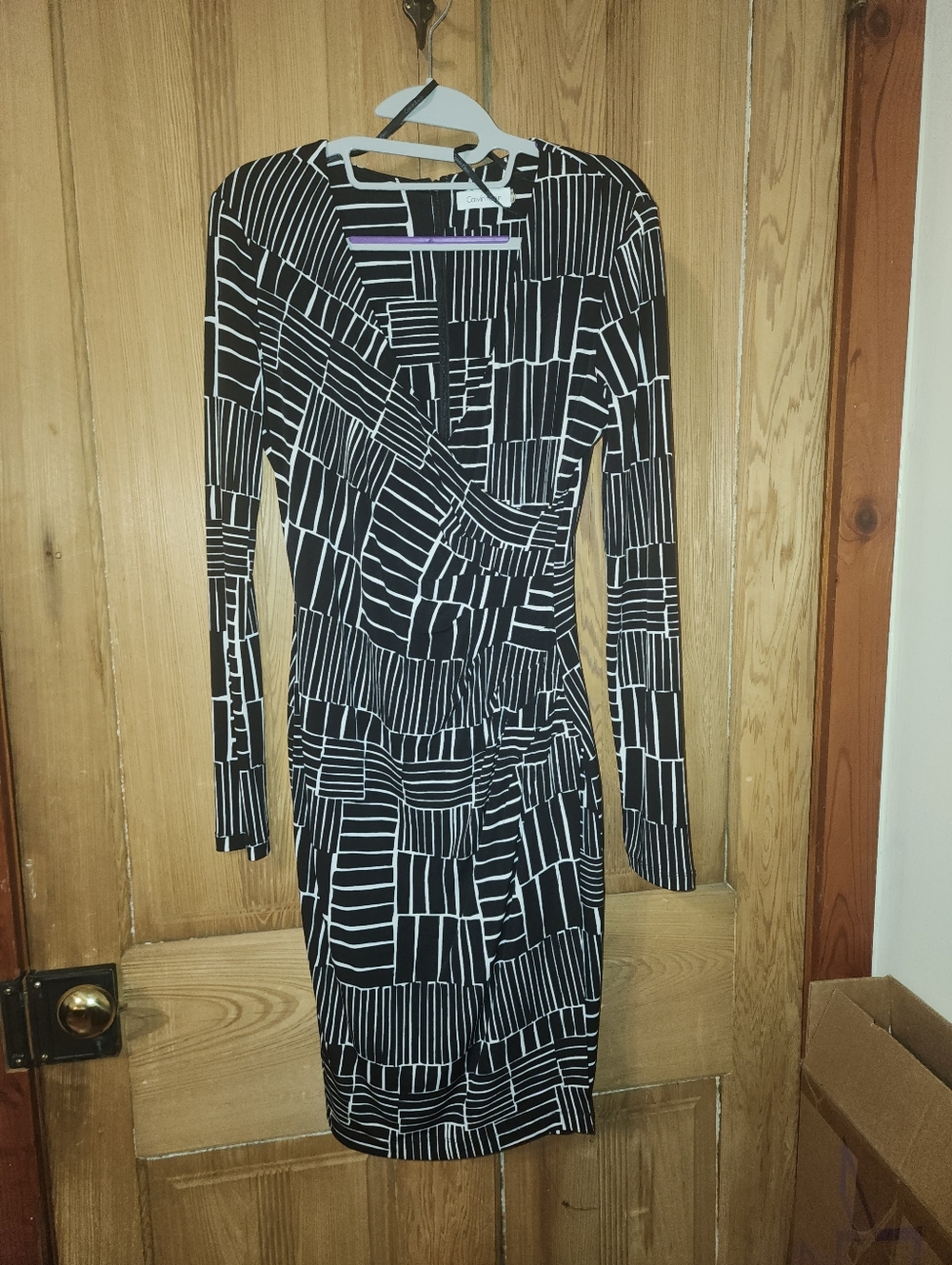 Calvin Klein Navy & White Geometric Long-Sleeve Wrap Dress, Size 4